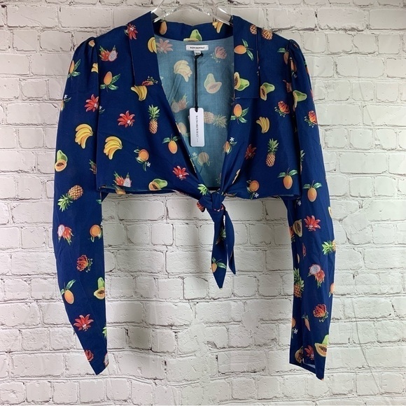 Weworewhat Fruit Print Tie Front Crop Top Medium - Picture 1 of 9